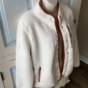 Universal Thread White sherpa Jacket with Brown Accents size M